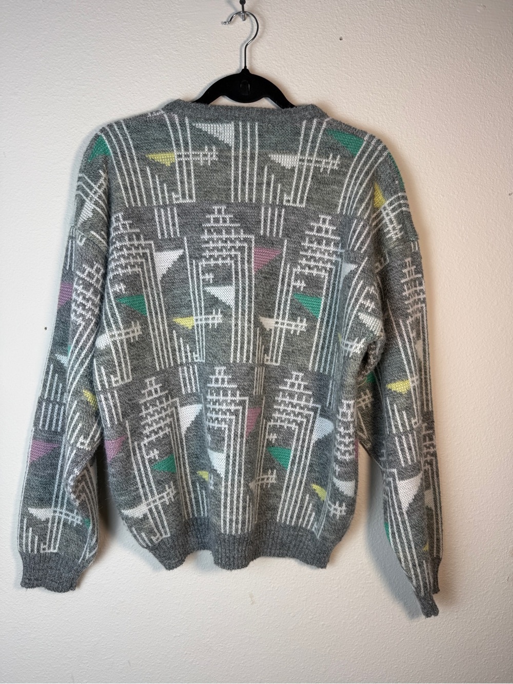 Vintage JED Sweater Mens Medium Grey Geometric Abstract Knit Wool Blend Pullover - Picture 9 of 9